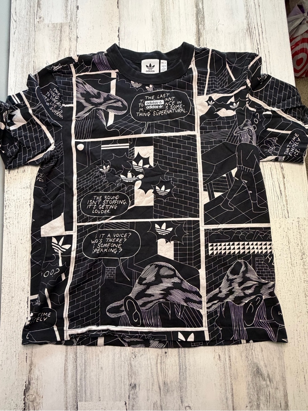 Adidas R.Y.V. Patrick Kyle Comic Graphic Tee Mens L AOP Black White Streetwear